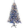 6Ft Pre Lit Hinged Artificial Fir Christmastree, Xmas Tree Snow Flocked Artificial Holiday Christmas Tree W 750 Branch Tips X Mas Blue Vinyl