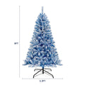 6Ft Pre Lit Hinged Artificial Fir Christmastree, Xmas Tree Snow Flocked Artificial Holiday Christmas Tree W 750 Branch Tips X Mas Blue Vinyl