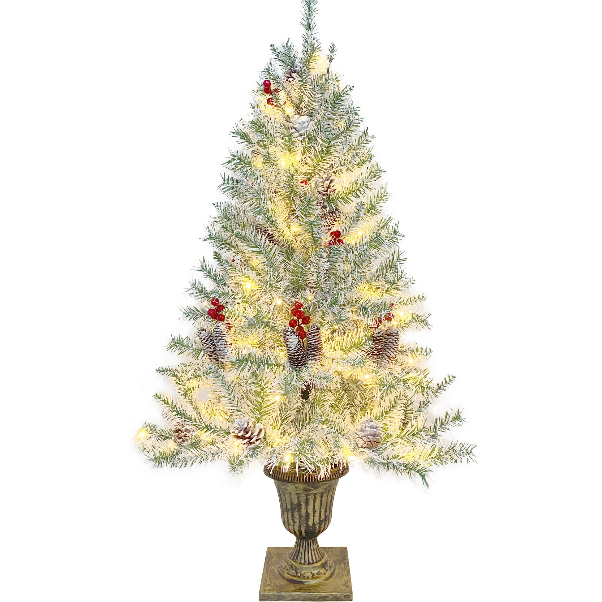 Pre Lit Xmas Tree Artificial Christmas 4 Piece Set,Garland, Wreath And Set Of 2 Entrance Trees X Mas Retro White Vinyl