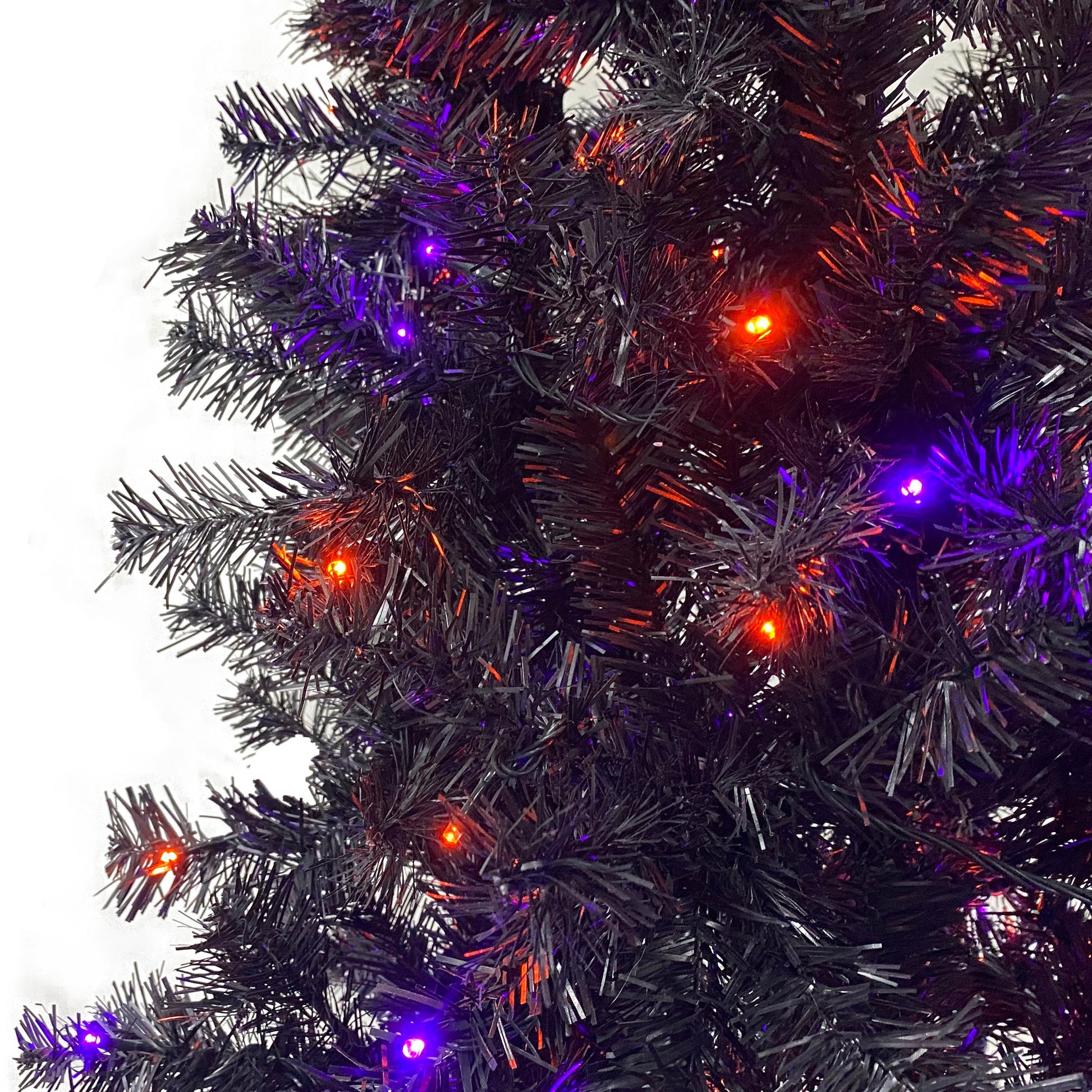 6Ft Artificial Fir Bent Top Halloween Christmas Tree, Xmas Tree Bendable Grinch Style Christmas Tree Holiday Decoration W 1,080 Lush Branch Tips, 300 Led Lights X Mas Halloween Style Black Vinyl