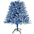 6Ft Pre Lit Hinged Artificial Fir Christmastree, Xmas Tree Snow Flocked Artificial Holiday Christmas Tree W 750 Branch Tips X Mas Blue Vinyl