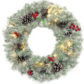 Pre Lit Xmas Tree Artificial Christmas 4 Piece Set,Garland, Wreath And Set Of 2 Entrance Trees X Mas Retro White Vinyl