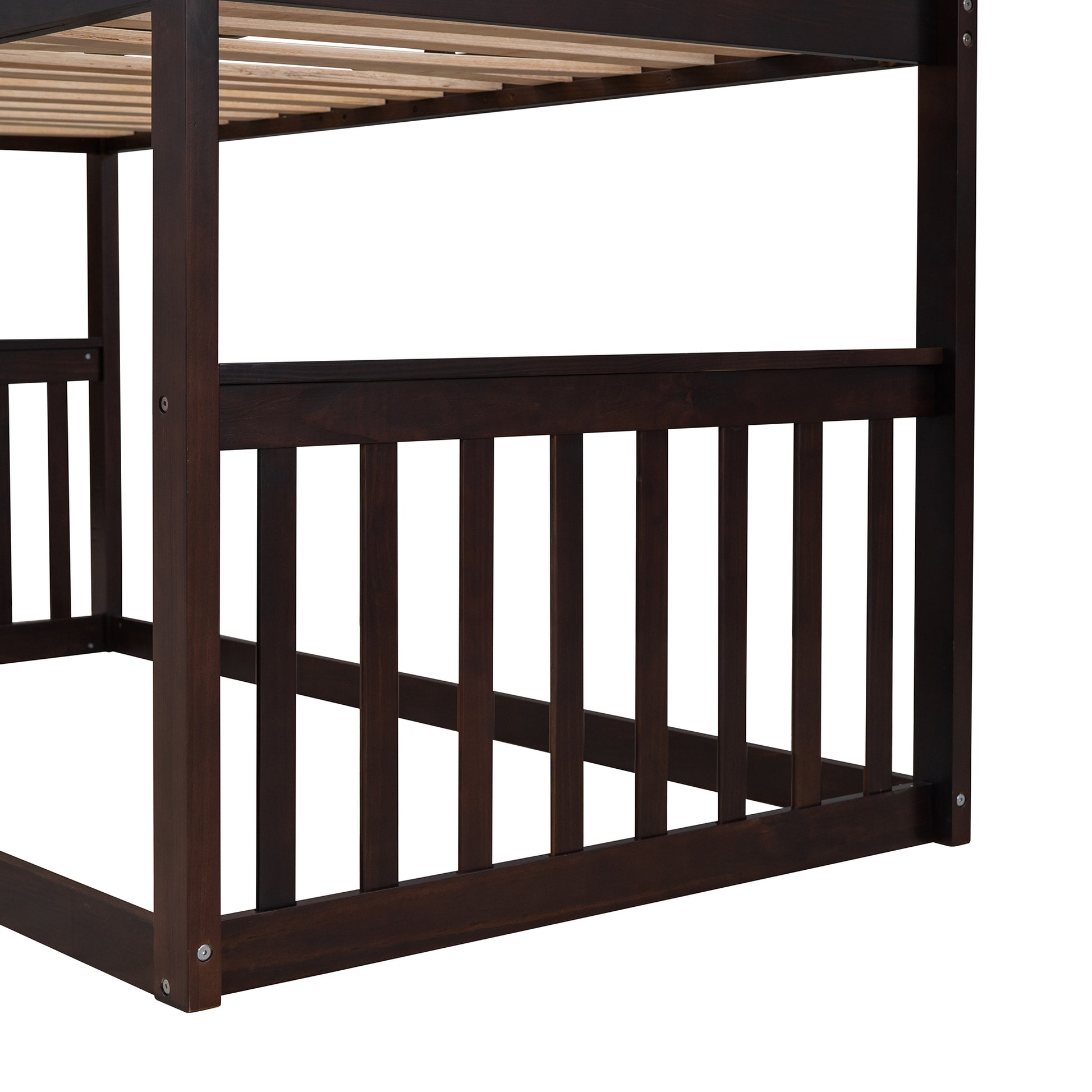 Twin Over Twin House Bunk Bed With Ladder, Wood Bed Espresso Espresso Solid Wood