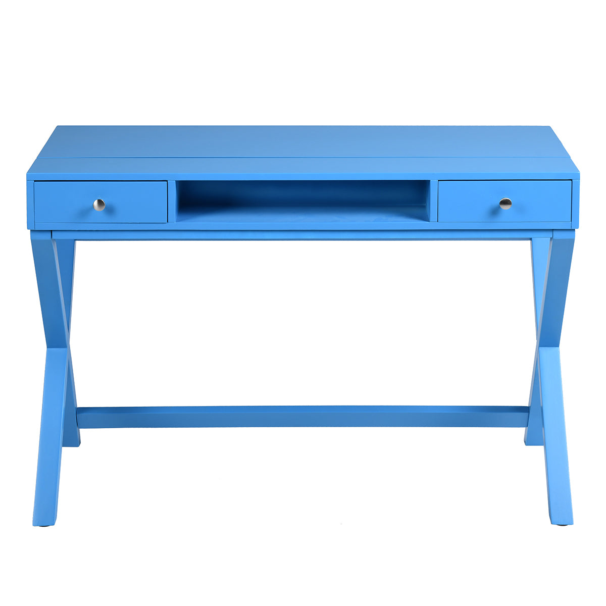 Lift Desk with 2 Drawer Storage, Computer Desk with blue-mdf
