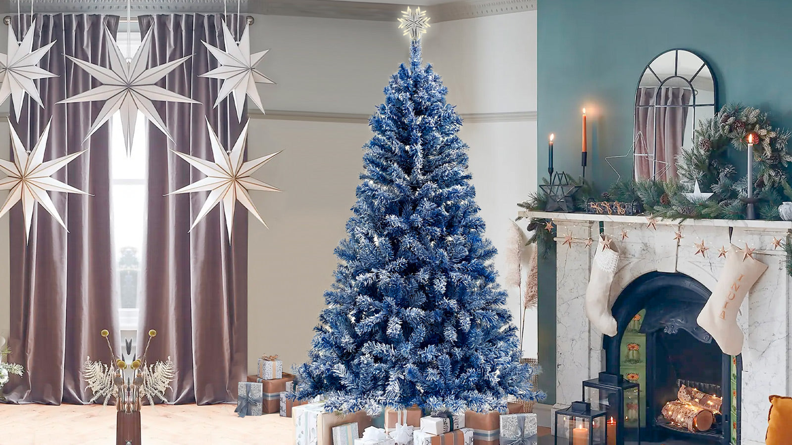 6Ft Pre Lit Hinged Artificial Fir Christmastree, Xmas Tree Snow Flocked Artificial Holiday Christmas Tree W 750 Branch Tips X Mas Blue Vinyl