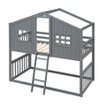 Twin Over Twin House Bunk Bed With Ladder, Wood Bed Gray Gray Solid Wood