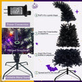 6Ft Artificial Fir Bent Top Halloween Christmas Tree, Xmas Tree Bendable Grinch Style Christmas Tree Holiday Decoration W 1,080 Lush Branch Tips, 300 Led Lights X Mas Halloween Style Black Vinyl