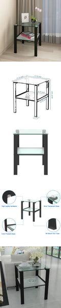 Glass Two Layer Tea Table, Small Round Table, Bedroom Corner Table, Living Room Black Side Table Black Glass