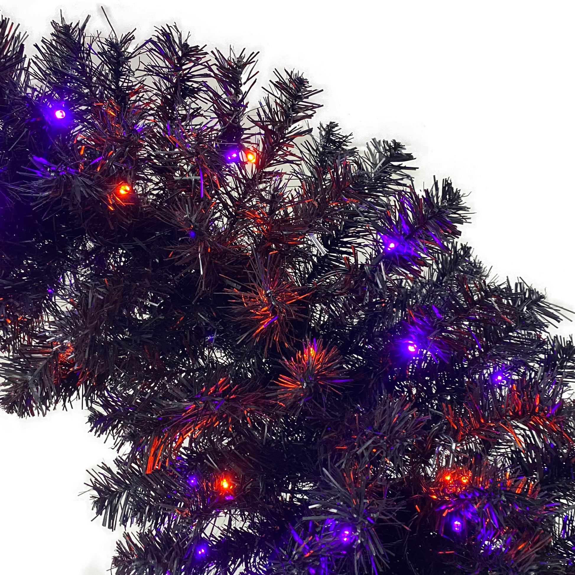 6Ft Artificial Fir Bent Top Halloween Christmas Tree, Xmas Tree Bendable Grinch Style Christmas Tree Holiday Decoration W 1,080 Lush Branch Tips, 300 Led Lights X Mas Halloween Style Black Vinyl