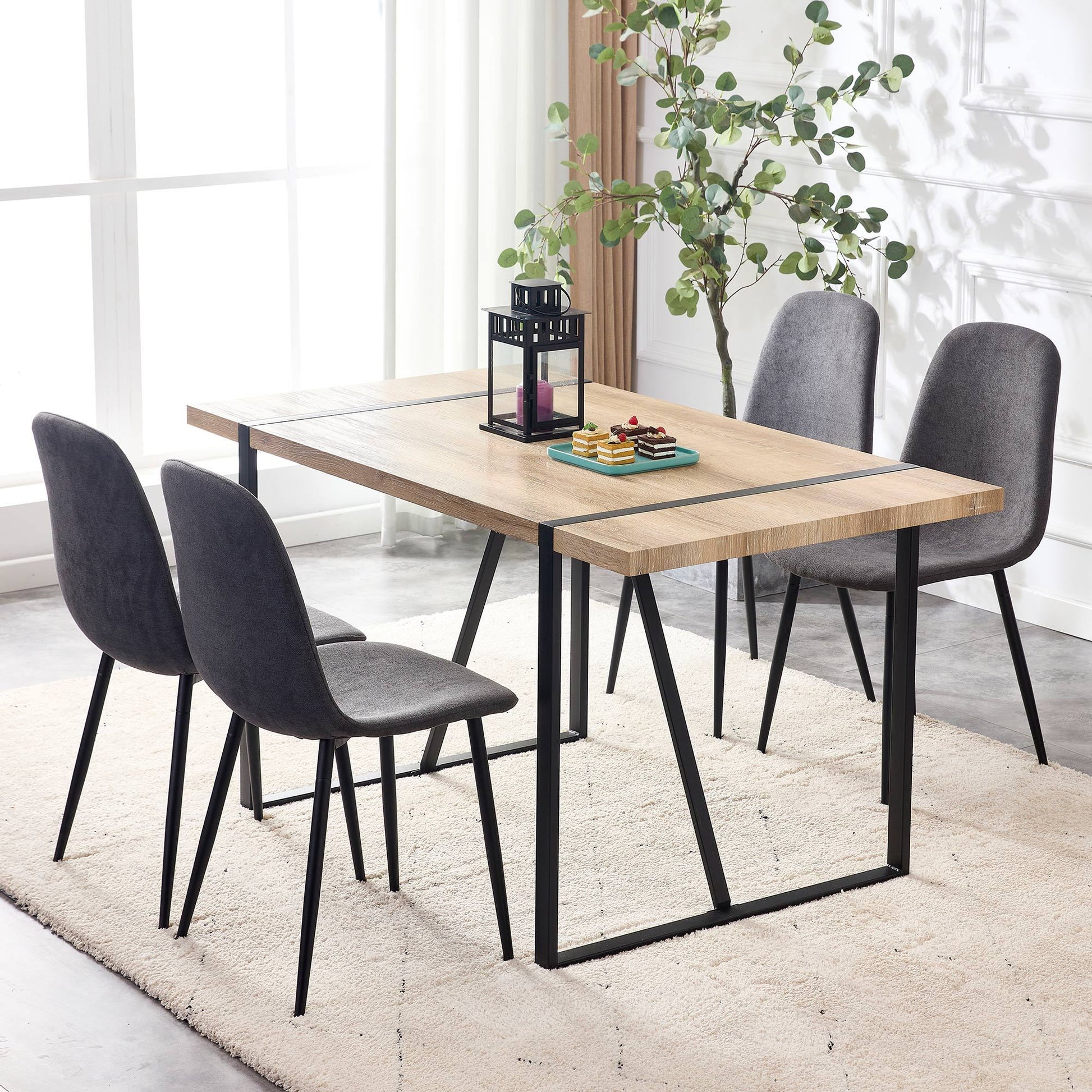 A Set Of 4 Modern Medieval Style Restaurant Cushioned Side Chairs, Equipped With Soft Cushions And Black Metal Legs, Suitable For Kitchens, Lounges, And Farmhouses. B0501A Dark Gray Foam Metal