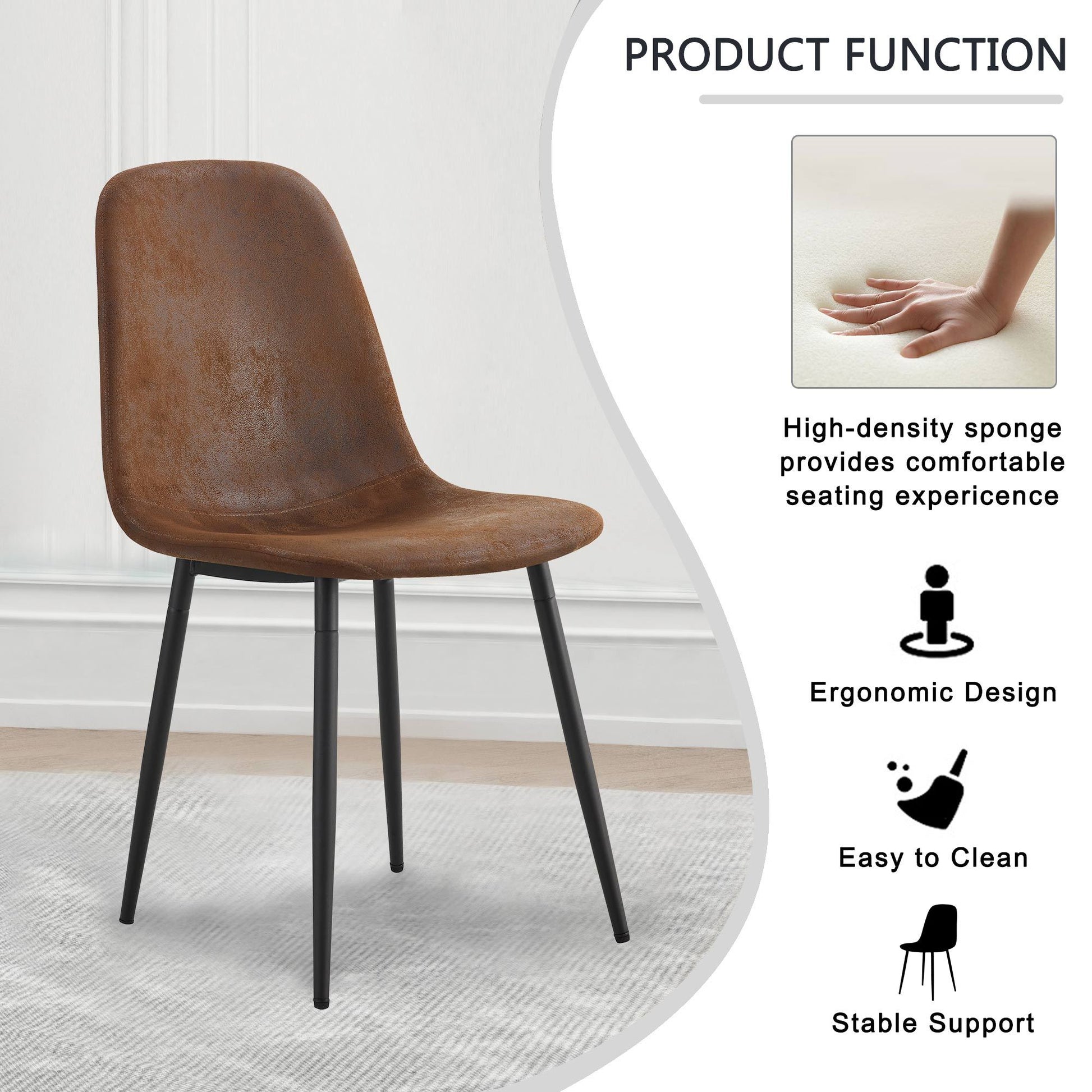 A Set Of 4 Modern Medieval Style Restaurant Cushioned Side Chairs, Equipped With Soft Cushions And Black Metal Legs, Suitable For Kitchens, Lounges, And Farmhouses. B0501A Brown Foam Metal