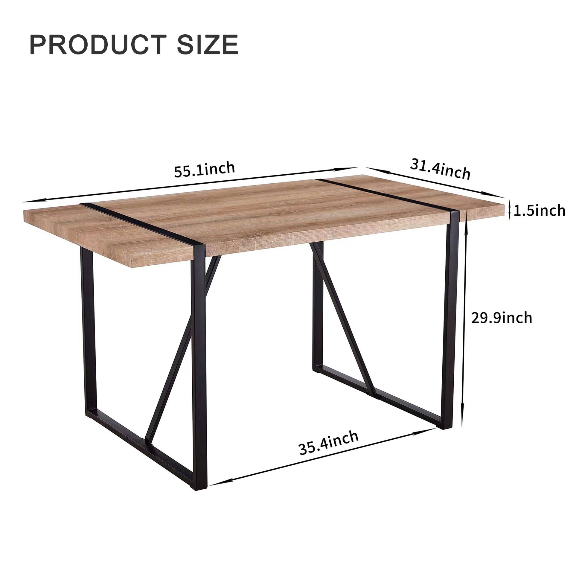 Rustic Industrial Rectangular Wood Dining Table For 4 6 Person, With 1.5" Thick Engineered Wood Color Tabletop And Black Metal Legs,Desk For Kitchen Dining Living Room, 55.1" X 31.4"X