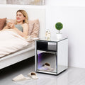 Mirrored Nightstand, Led Nightstand, Smart Bedside Table,Silver End Table Built In 142 Dynamic Effects And 18 Music Effects Silver Glass