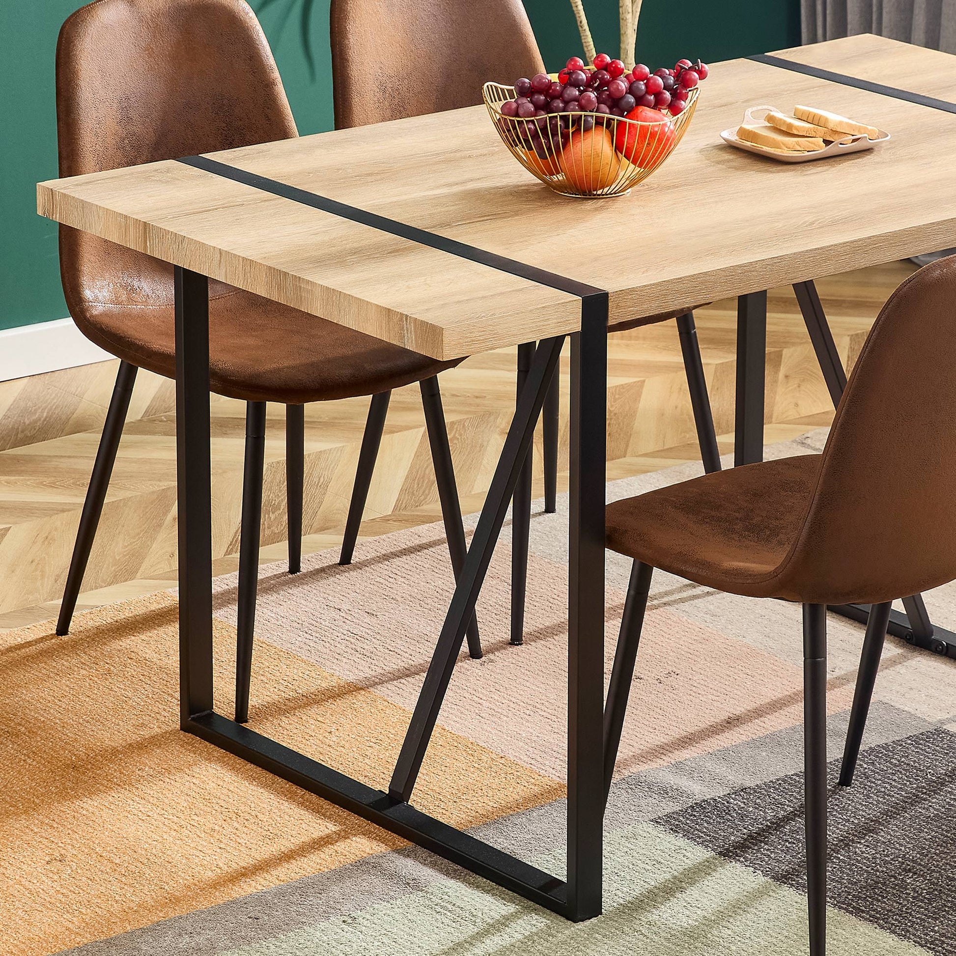 Rustic Industrial Rectangular Wood Dining Table For 4 6 Person, With 1.5" Thick Engineered Wood Color Tabletop And Black Metal Legs,Desk For Kitchen Dining Living Room, 55.1" X 31.4"X