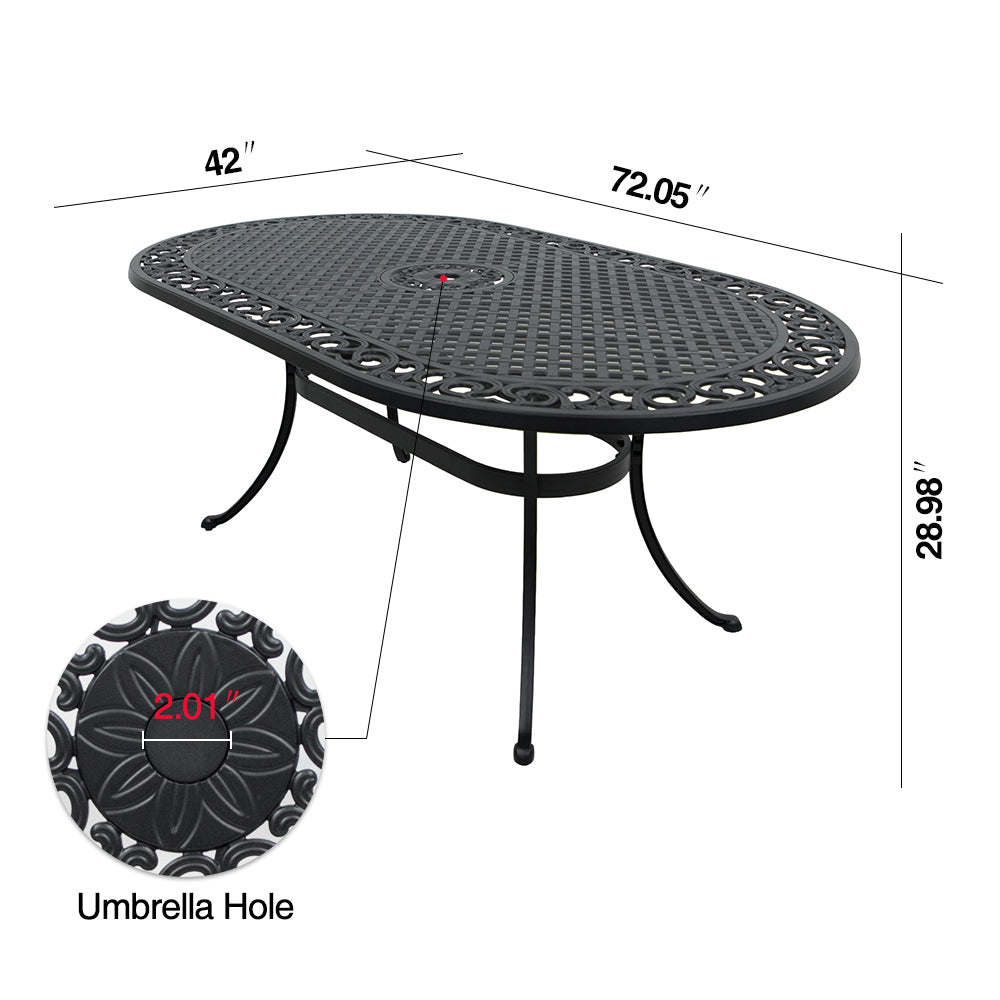 72 Inch Oval Cast Aluminum Patio Table with