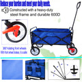 Folding Wagon Garden Shopping Beach Cart Blue Blue Metal