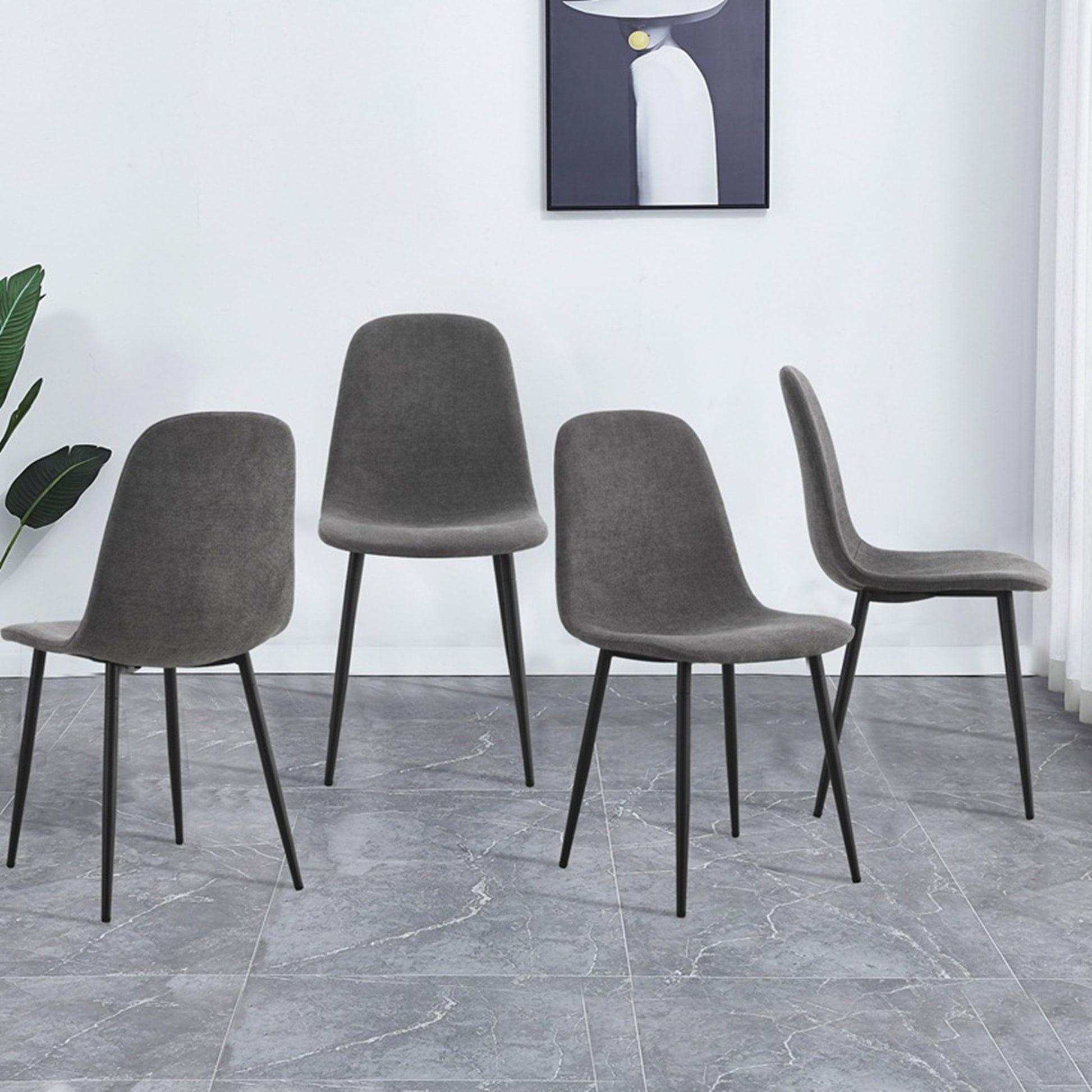 A Set Of 4 Modern Medieval Style Restaurant Cushioned Side Chairs, Equipped With Soft Cushions And Black Metal Legs, Suitable For Kitchens, Lounges, And Farmhouses. B0501A Dark Gray Foam Metal