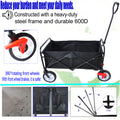 Folding Wagon Garden Shopping Beach Cart Black Black Metal