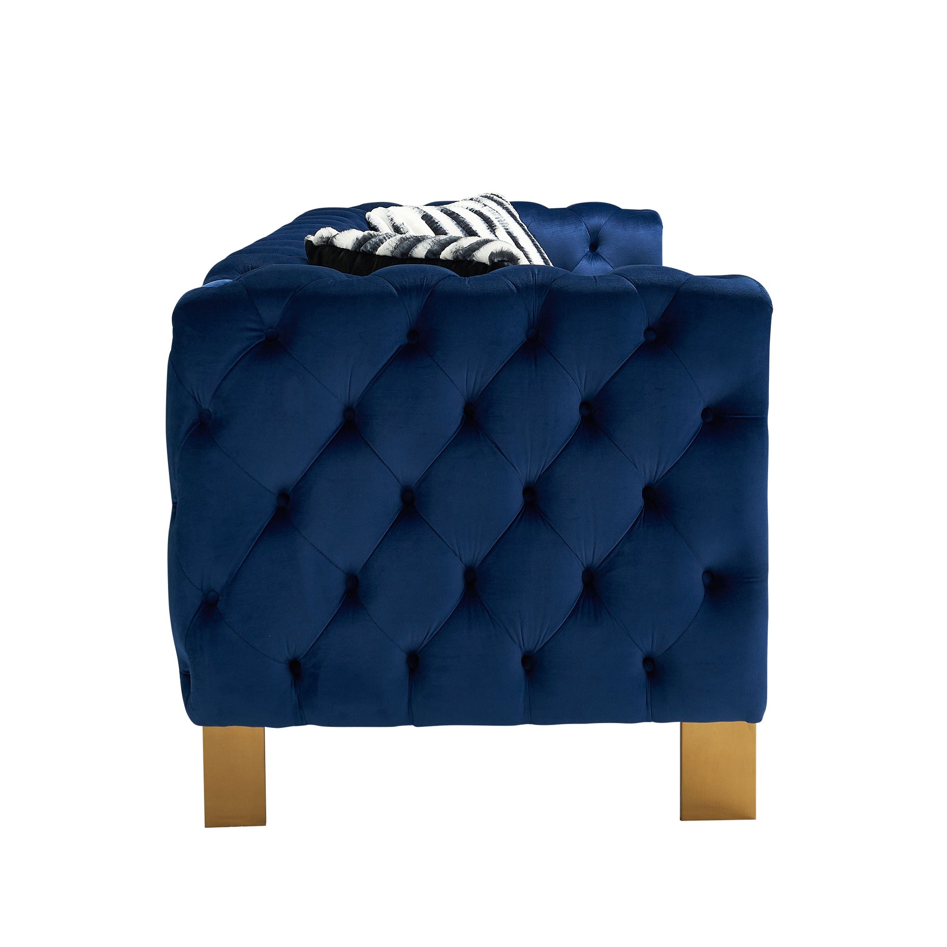 Chesterfield Modern Tufted Velvet Living Room Sofa, 84.25''W Couch,Blue Blue Velvet Wood Primary Living Space Tufted Back Modern Square Arms Foam Velvet 2 Seat