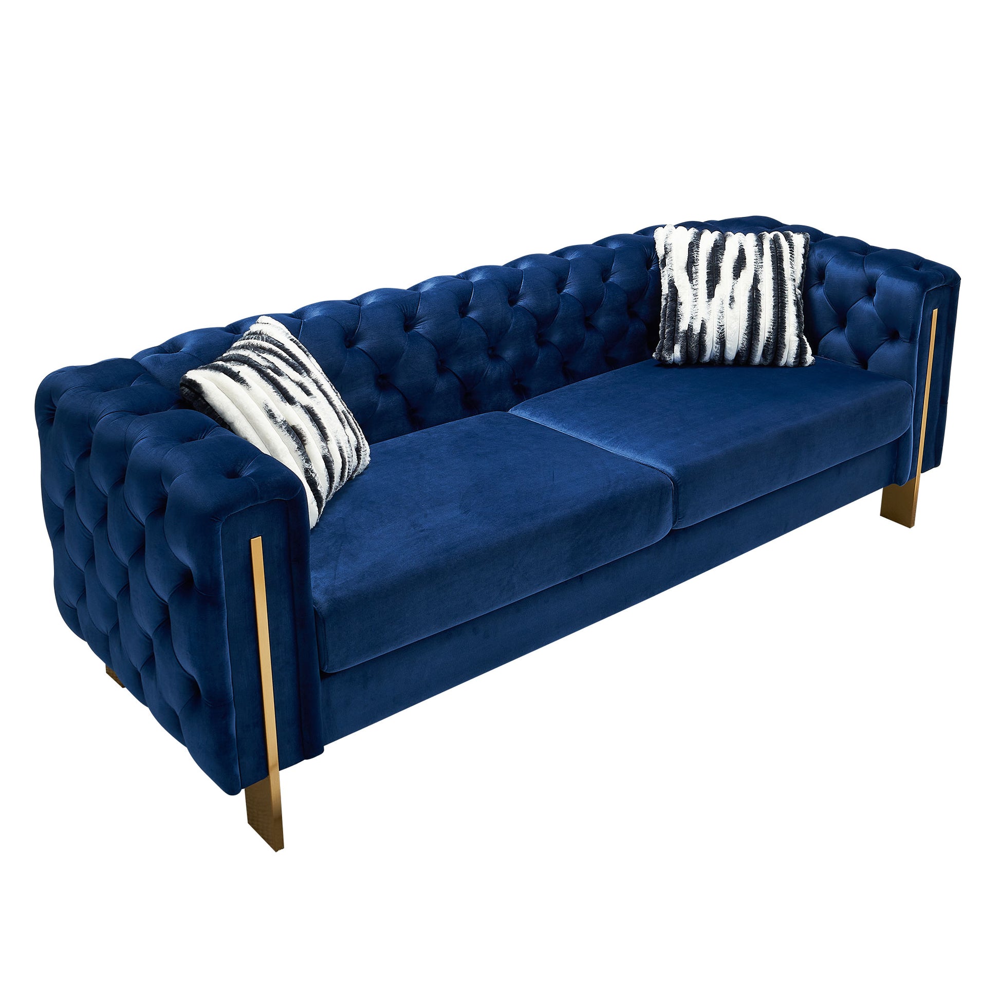 Chesterfield Modern Tufted Velvet Living Room Sofa, 84.25''W Couch,Blue Blue Velvet Wood Primary Living Space Tufted Back Modern Square Arms Foam Velvet 2 Seat