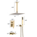 10Inch Shower System With Rain Shower Faucet Sets Brushed Gold Stainless Steel