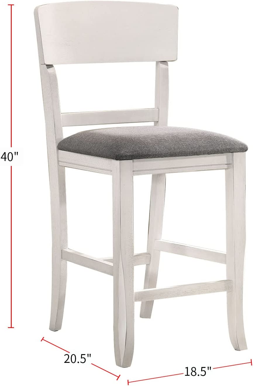 Contemporary Dining Room Counter Height Chairs Set Of 2 Chairs Only White Solid Wood Gray Padded Fabric Seat White White Dining Room Rectangular Contemporary,Modern Dining Chairs Rubberwood Solid Wood