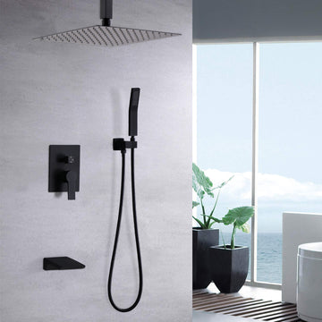 10Inch Shower System With Rain Shower Faucet Sets Matte Black Stainless Steel