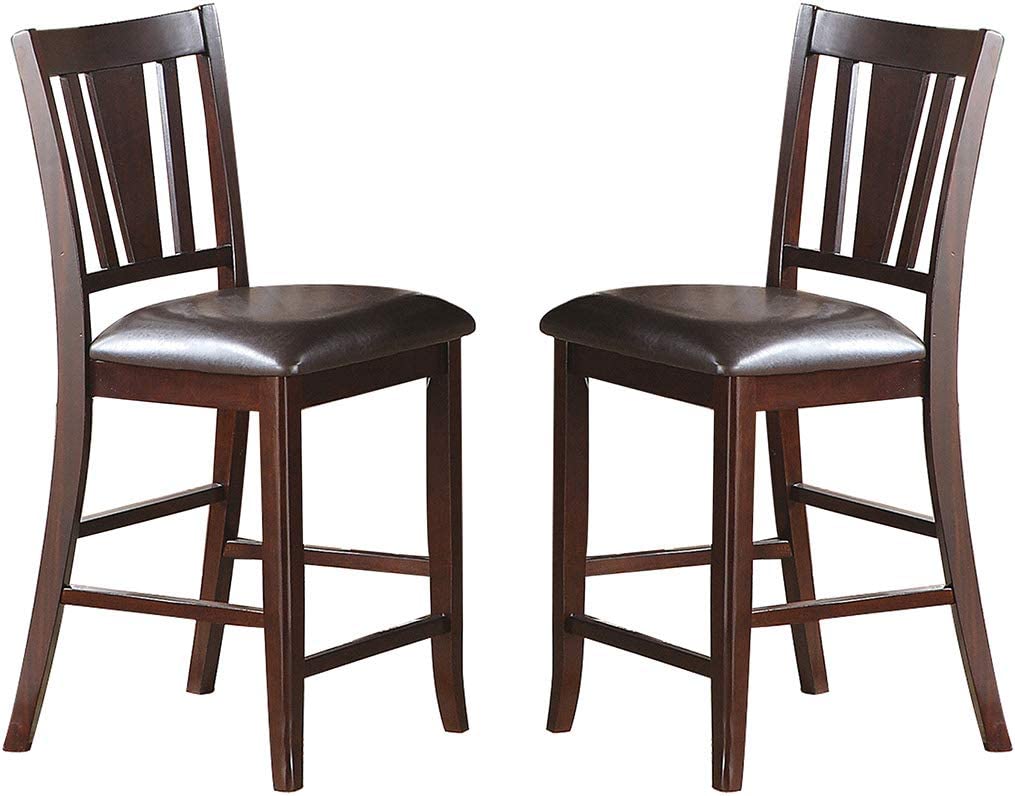 Simple Contemporary Set Of 2 Counter Height Chairs Brown Finish Dining Seating Cushion Chair Unique Design Kitchen Dining Room Faux Leather Seat Rubberwood Walnut Brown Dining Room Modern,Transitional Dining Chairs Rubberwood Slat Back Set Of 2 Solid