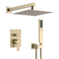 10Inch Brushed Gold Brass Rainfall Shower System, Luxuly Bathroom Shower Faucet Combo Set Brushed Gold Stainless Steel