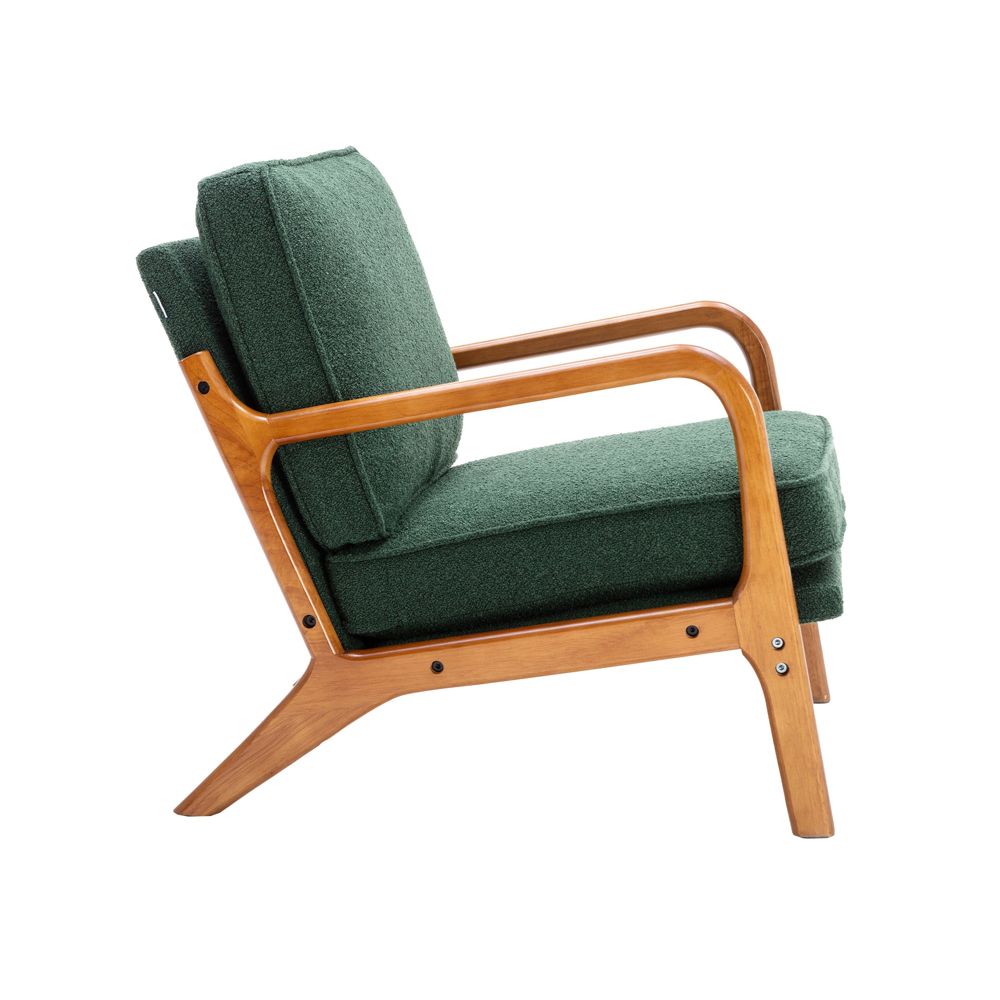 Coolmore Mid Century Modern Accent Chair, Comfy Fabric Living Room Chairs With Solid Wood Frame, Lounge Reading Armchair, Easy Assembly Emerald Emerald Primary Living Space Foam Boucle
