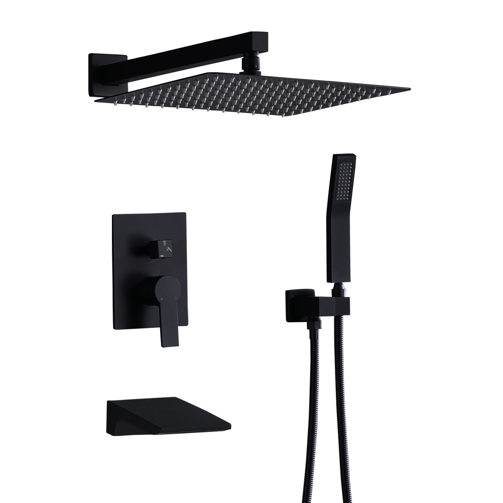 12Inch Shower System With Handheld Shower Head Matte Black Stainless Steel