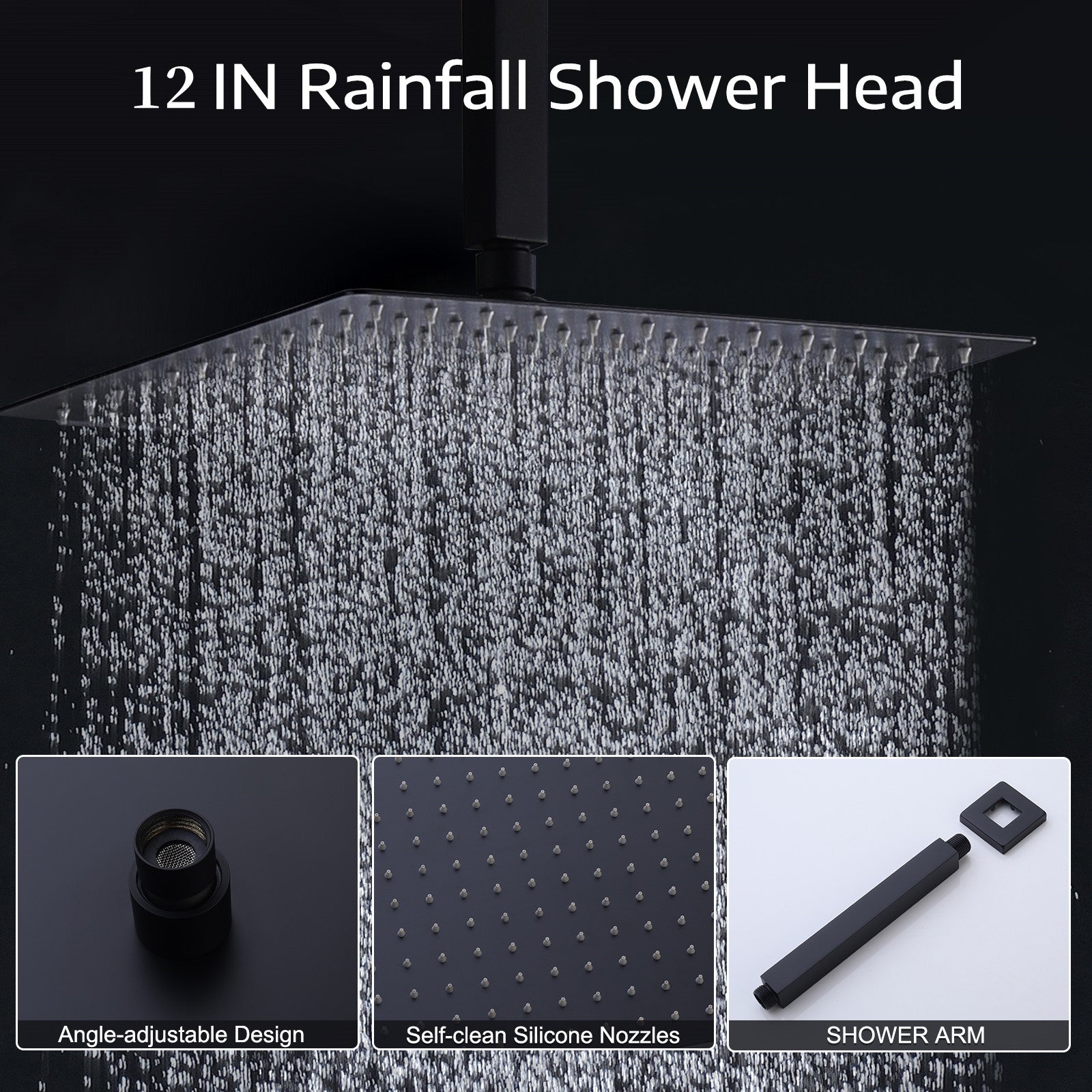 12Inch Shower System With Handheld Shower Head Matte Black Stainless Steel