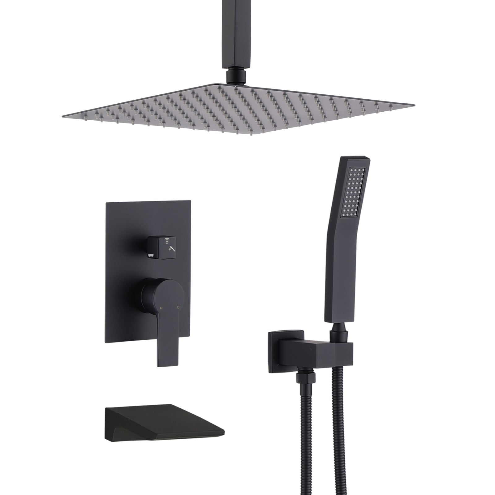 10Inch Shower System With Rain Shower Faucet Sets Matte Black Stainless Steel