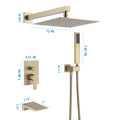 12Inch Shower System With Handheld Shower Head Brushed Gold Stainless Steel