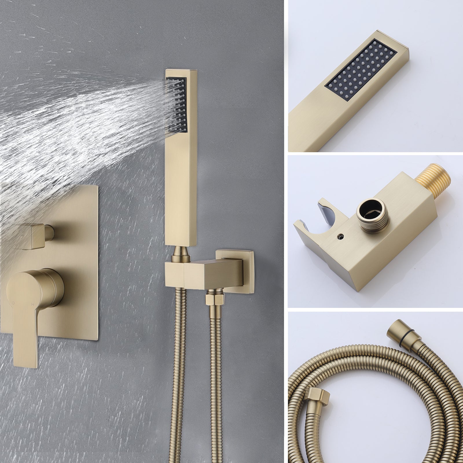 12Inch Shower System With Handheld Shower Head Brushed Gold Stainless Steel