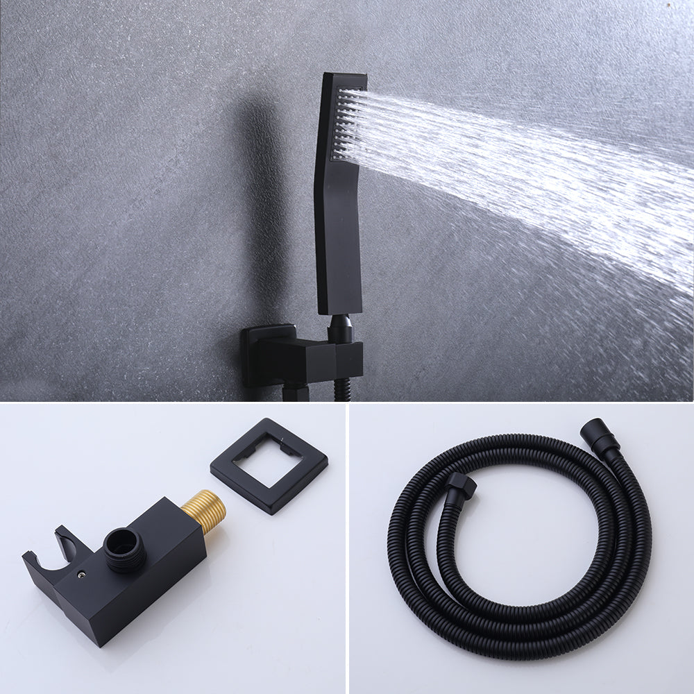 12 Inch Bathroom Rain Shower Combo Set With Hand Shower Matte Black Stainless Steel