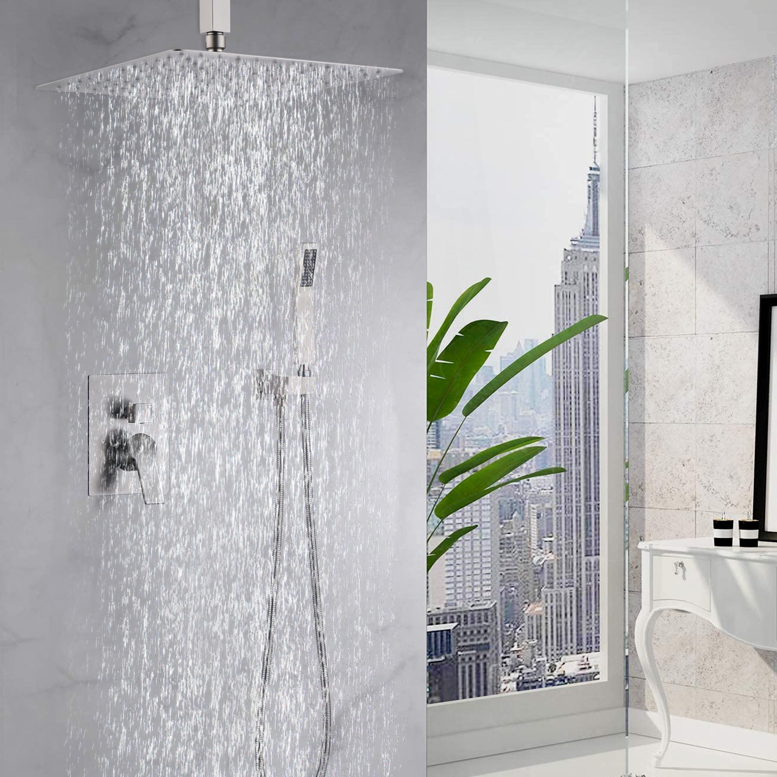 12 Inch Bathroom Rain Shower Combo Set With Hand Shower Brushed Nickel Stainless Steel