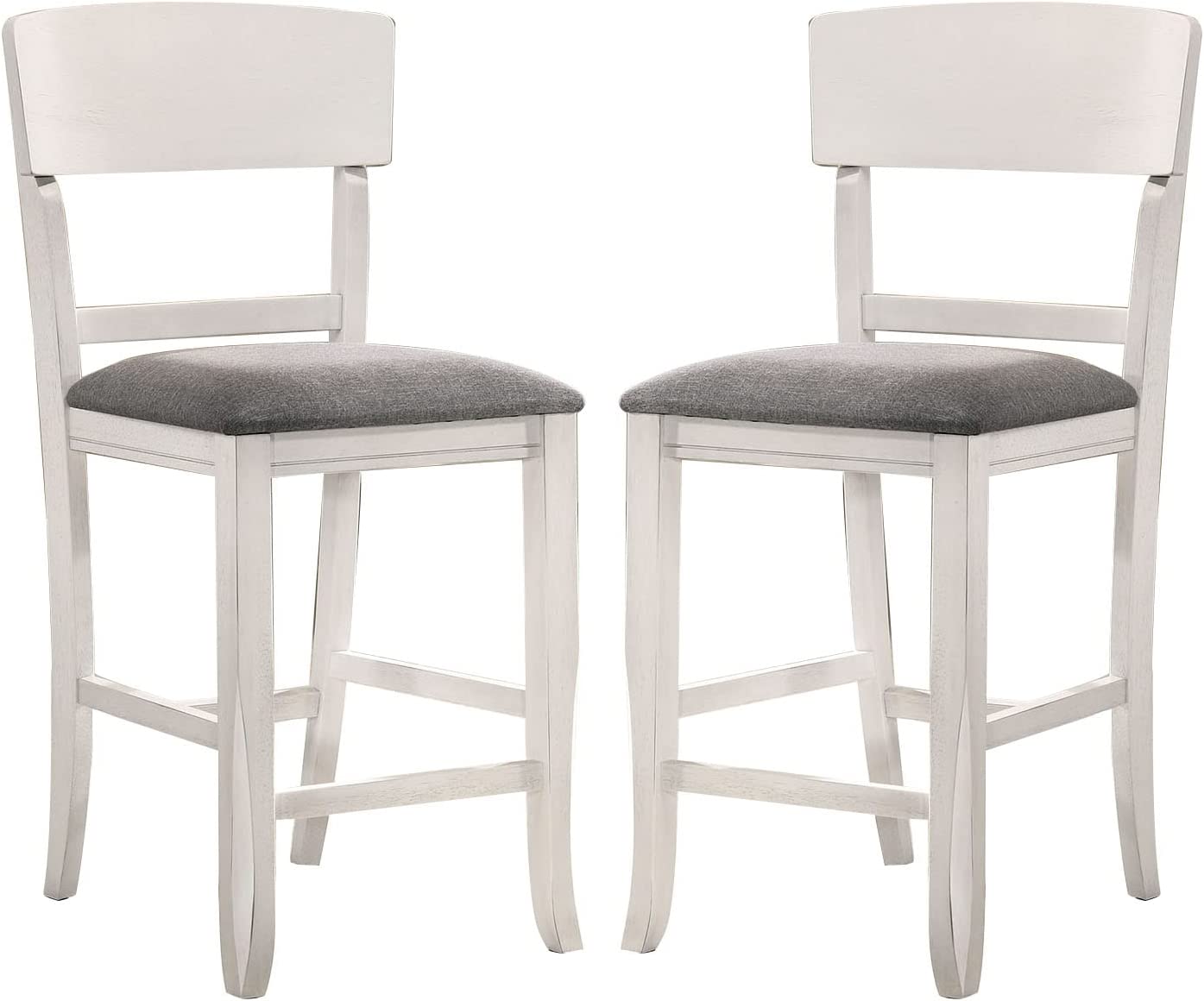 Contemporary Dining Room Counter Height Chairs Set Of 2 Chairs Only White Solid Wood Gray Padded Fabric Seat White White Dining Room Rectangular Contemporary,Modern Dining Chairs Rubberwood Solid Wood