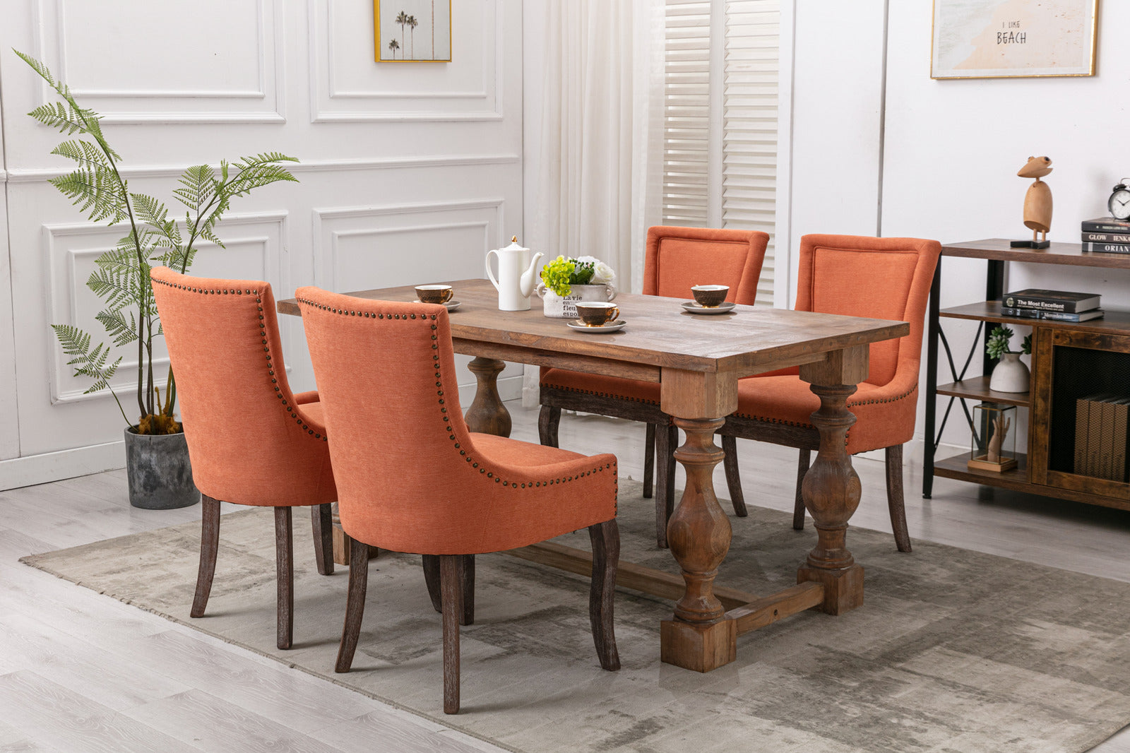 Ultra Side Dining Chair Thickened Fabric Chairs With Neutrally Toned Solid Wood Legs Bronze Nail Head Set Of 2 Orange Orange Foam Fabric