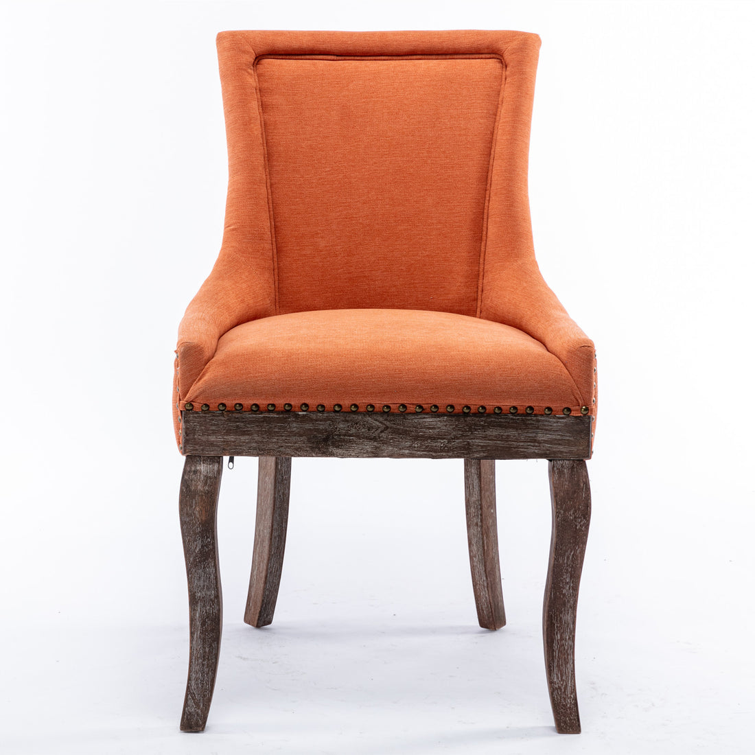 Ultra Side Dining Chair Thickened Fabric Chairs With Neutrally Toned Solid Wood Legs Bronze Nail Head Set Of 2 Orange Orange Foam Fabric