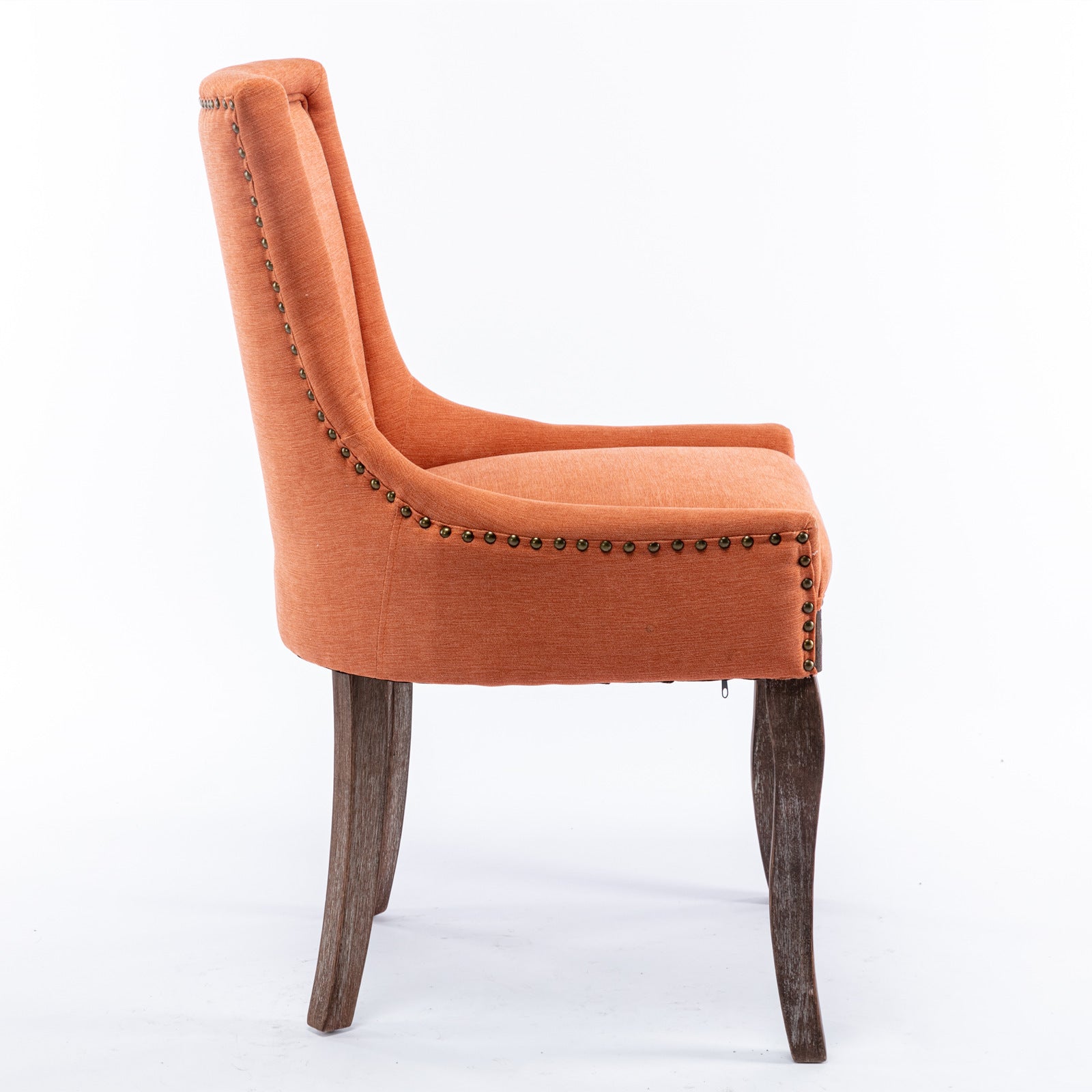 Ultra Side Dining Chair Thickened Fabric Chairs With Neutrally Toned Solid Wood Legs Bronze Nail Head Set Of 2 Orange Orange Foam Fabric