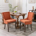 Ultra Side Dining Chair Thickened Fabric Chairs With Neutrally Toned Solid Wood Legs Bronze Nail Head Set Of 2 Orange Orange Foam Fabric