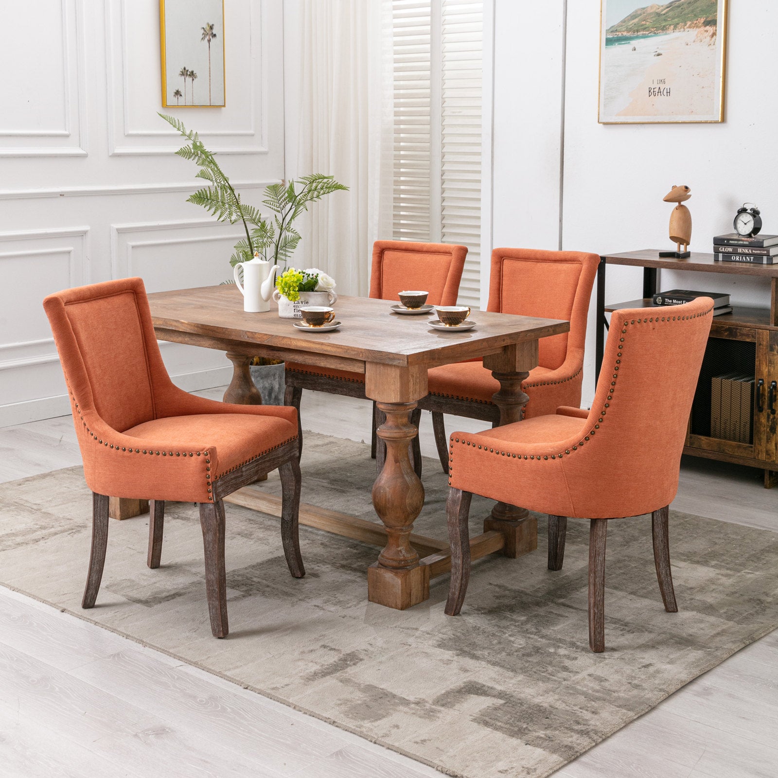 Ultra Side Dining Chair Thickened Fabric Chairs With Neutrally Toned Solid Wood Legs Bronze Nail Head Set Of 2 Orange Orange Foam Fabric