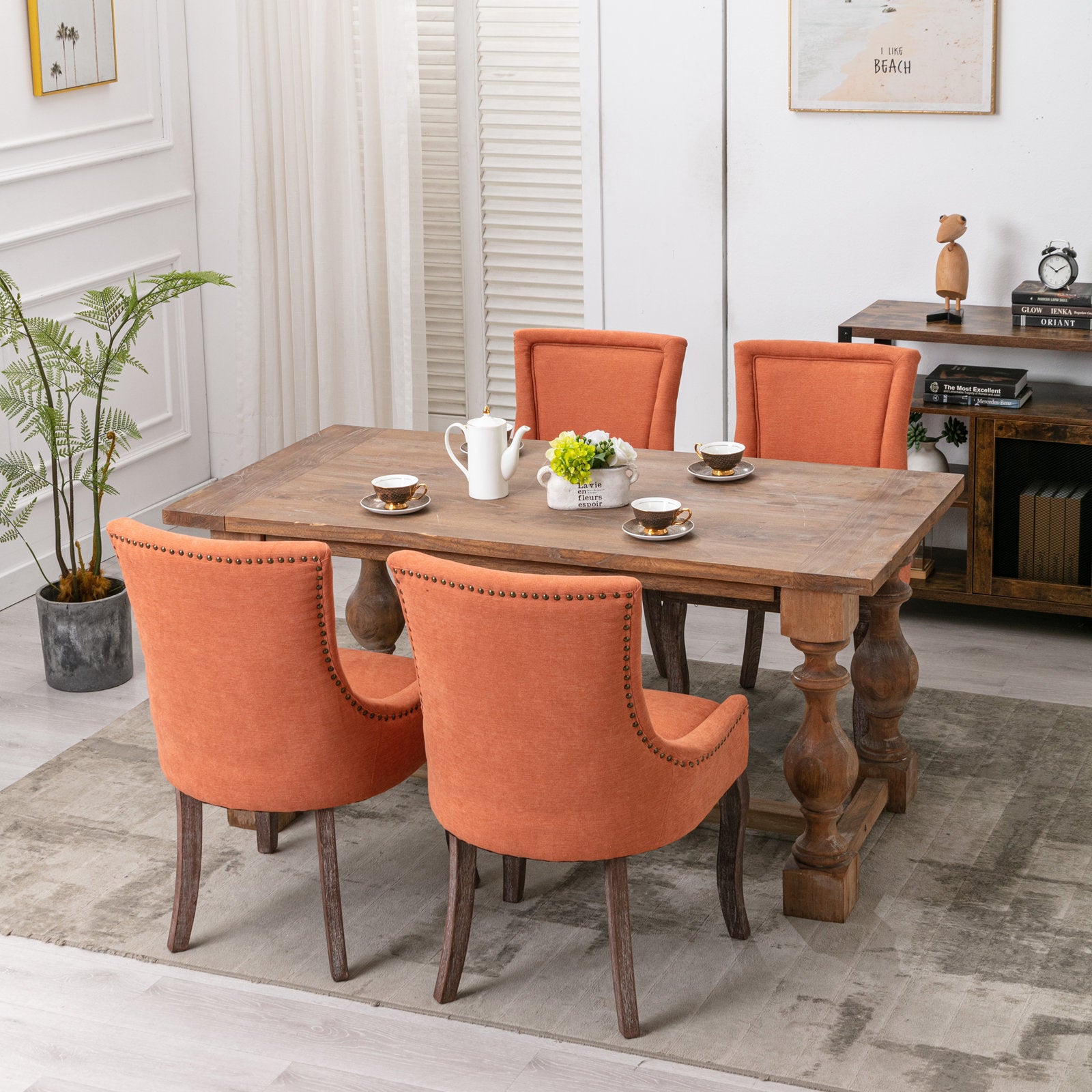 Ultra Side Dining Chair Thickened Fabric Chairs With Neutrally Toned Solid Wood Legs Bronze Nail Head Set Of 2 Orange Orange Foam Fabric