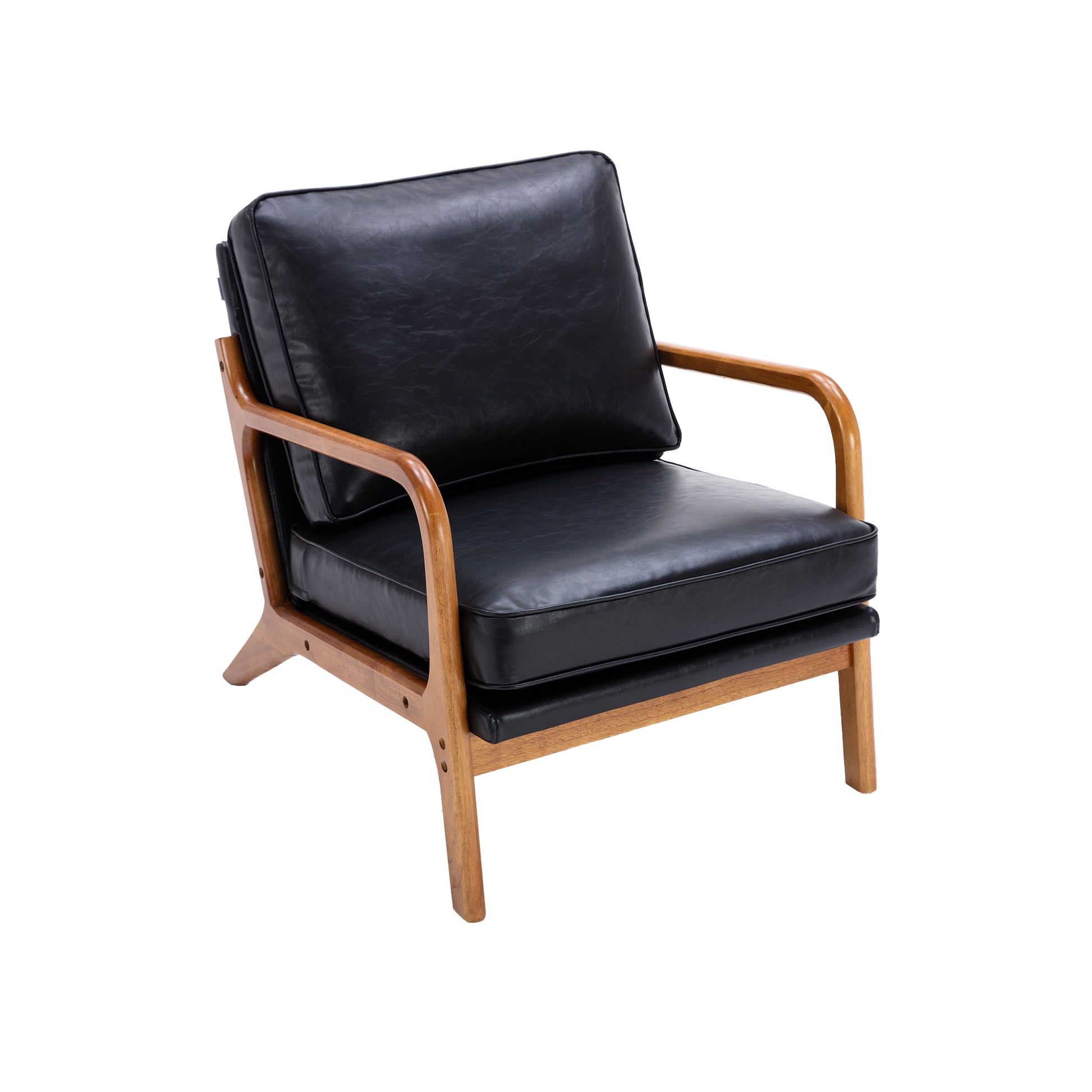 Coolmore Mid Century Modern Accent Chair, Comfy Fabric Living Room Chairs With Solid Wood Frame, Lounge Reading Armchair, Easy Assembly Black Pu Black Primary Living Space Foam Pu