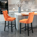 Contemporary Velvet Upholstered Barstools With Button Tufted Decoration And Wooden Legs, And Chrome Trim, Leisure Style Bar Chairs,Bar Stools, Set Of 2 Orange ,Sw2002Og Orange American Design Rubberwood Set Of 2 Foam Velvet