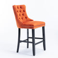 Contemporary Velvet Upholstered Barstools With Button Tufted Decoration And Wooden Legs, And Chrome Trim, Leisure Style Bar Chairs,Bar Stools, Set Of 2 Orange ,Sw2002Og Orange American Design Rubberwood Set Of 2 Foam Velvet