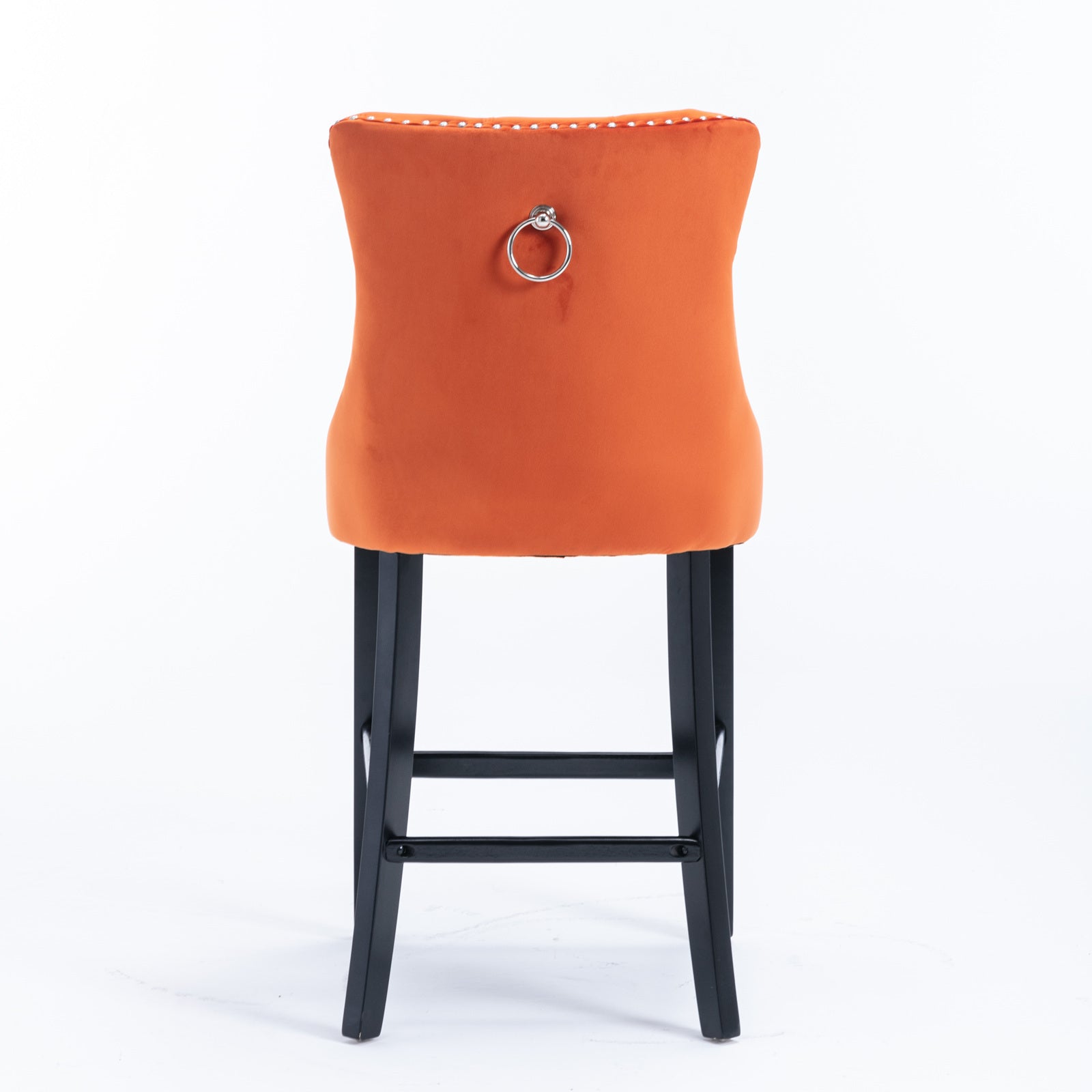 Contemporary Velvet Upholstered Barstools With Button Tufted Decoration And Wooden Legs, And Chrome Trim, Leisure Style Bar Chairs,Bar Stools, Set Of 2 Orange ,Sw2002Og Orange American Design Rubberwood Set Of 2 Foam Velvet