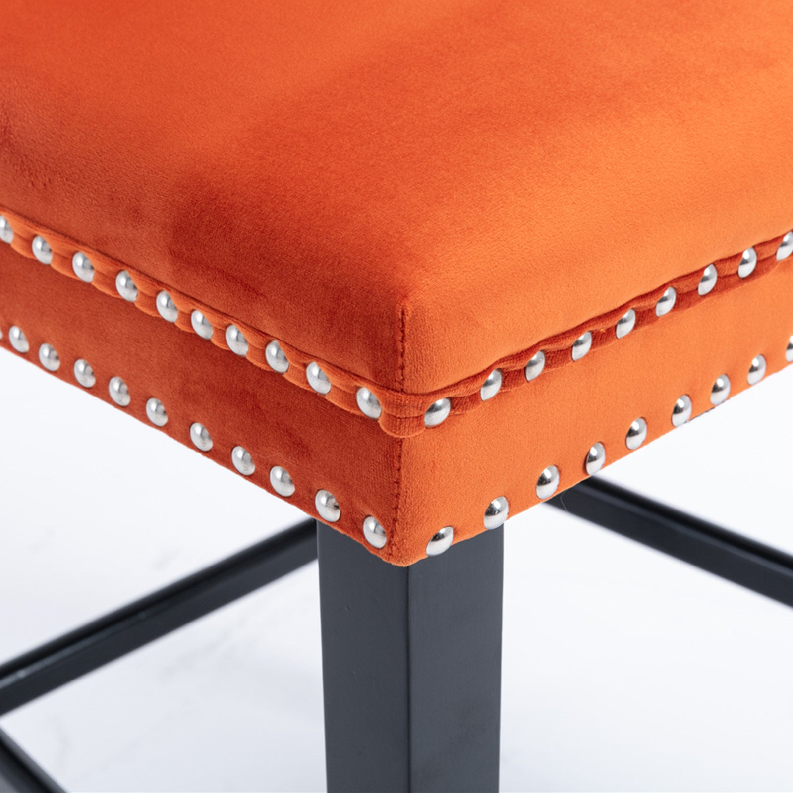 Contemporary Velvet Upholstered Barstools With Button Tufted Decoration And Wooden Legs, And Chrome Trim, Leisure Style Bar Chairs,Bar Stools, Set Of 2 Orange ,Sw2002Og Orange American Design Rubberwood Set Of 2 Foam Velvet