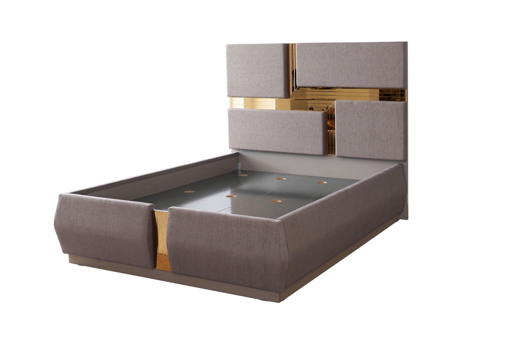Lorenzo Gold Detailed Tufted Upholstery Queen Bed Made With Wood In Gray Box Spring Not Required Queen Gray Wood Bedroom Modern Acacia Bed Frame Wood